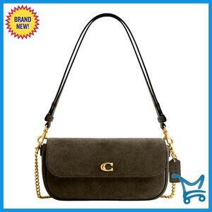 Suede Flap Bag with Convertible Chain and Leather Straps Crossbody